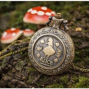 Alice in Wonderland Pocket Watch Necklace | Vintage Brass Fantasy Quartz Watch